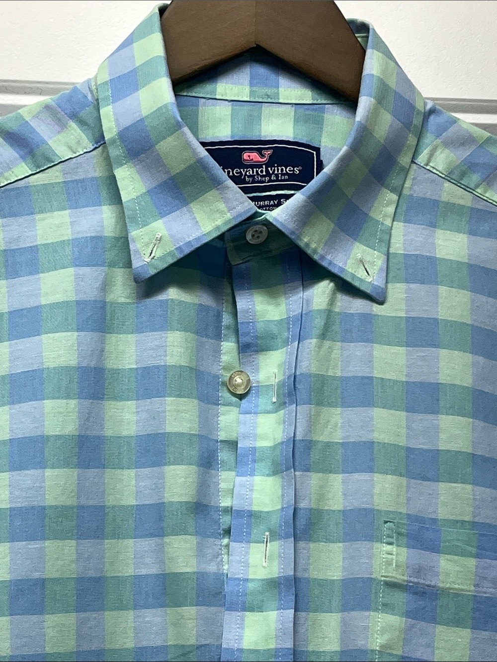 Vineyard Vines Men's Aqua and Light Blue Gingham Button-Down Shirt